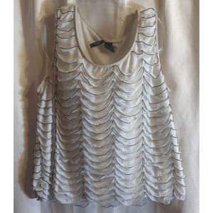White Ruffle Sleeveless Blouse with black trim